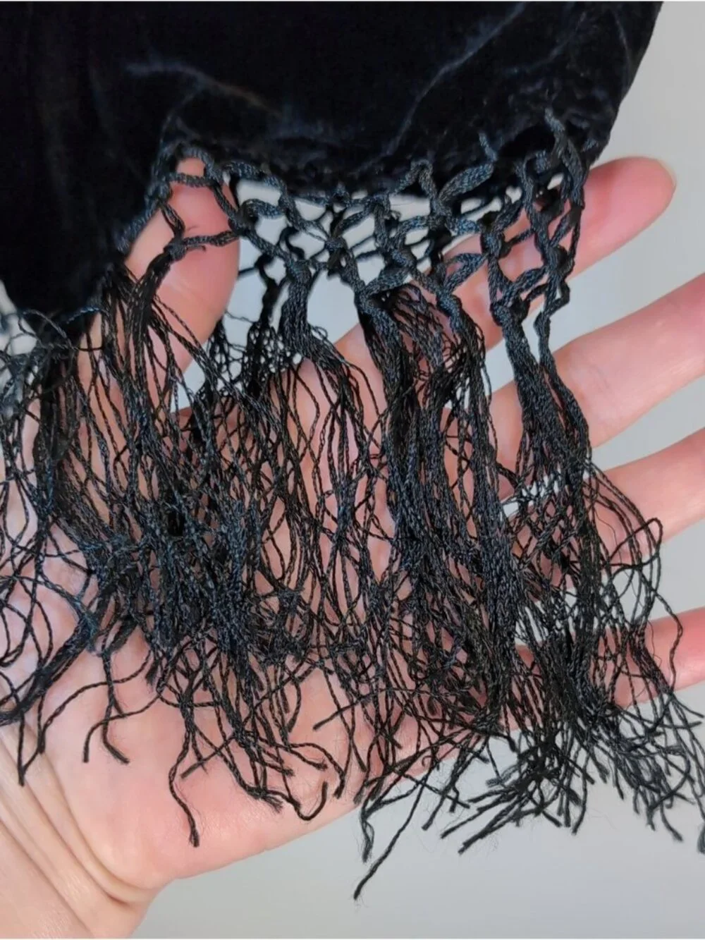 Vintage Y2K Silk Blend Burnout Velvet Scarf Fringe Geo Black Copper Luxe Wrap